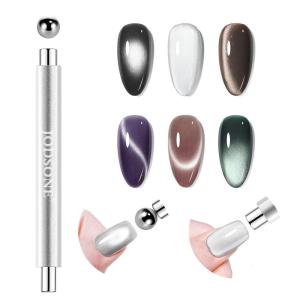 imageJODSONE 3in1 Cat Eye Magnet Nail Art ToolBlack Cylindrical amp Round Ball Nail Magnet Pens MultiEffect Magnets for Cat Eye Gel Polish DIY at Home SalonSilver