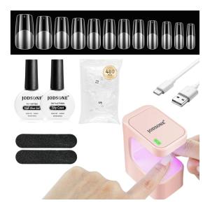 imageJODSONE Gel Nail Kit Short Teardrop Nail Tips 480PCS Mini Rechargeable Nail Lamp Pre Shaped Clear Full Cover Fake Nails Tips with Nail Glue amp Top Coat U V LED Curing Lamp DIY Manicure Gifts for WomenLamp Clear Nail TipsSquare1