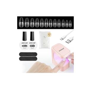 imageJODSONE Gel Nail Kit Short Teardrop Nail Tips 480PCS Mini Rechargeable Nail Lamp Pre Shaped Clear Full Cover Fake Nails Tips with Nail Glue amp Top Coat U V LED Curing Lamp DIY Manicure Gifts for WomenLamp Clear Nail TipsShort Water drop1