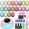 imageJODSONE 20 Colors Cat Eye Gel Nail Polish Kit with Base Coat Top Coat 3IN1 Magnet UV Soak Off Gel Polish for at Home DIY Nail Art20KITCE
