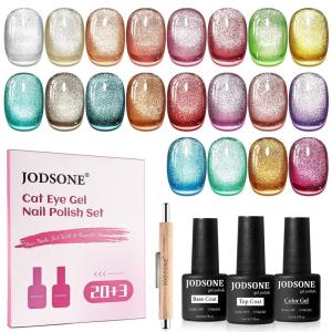 imageJODSONE 20 Colors Cat Eye Gel Nail Polish Kit with Base Coat Top Coat 3IN1 Magnet UV Soak Off Gel Polish for at Home DIY Nail Art20SETCE