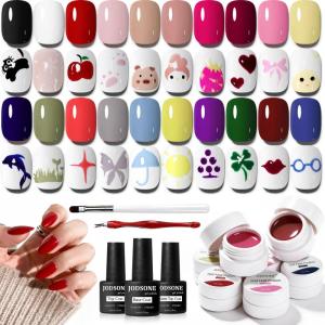 imageJODSONE 32 Colors Nail Art Gel Paint Kit Solid Gel Nail Polish Painting Paint Nail for Nails Art Set Professional Salon DIY Gift20ColorSet1
