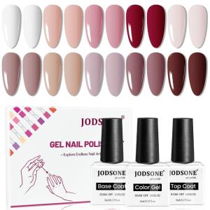 imageJODSONE 55 Colors Gel Nail Polish Set with 5 Bottles of Base and Glossy Matte Top Coat for at Home Salon DIY Nail Art10ColorB