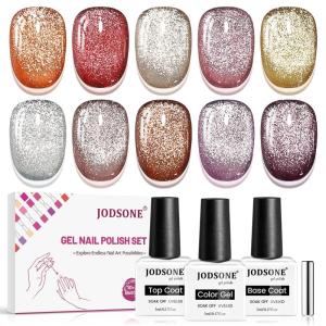 imageJODSONE 55 Colors Gel Nail Polish Set with 5 Bottles of Base and Glossy Matte Top Coat for at Home Salon DIY Nail Art10ColorCEB