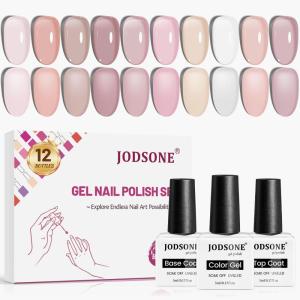 imageJODSONE 55 Colors Gel Nail Polish Set with 5 Bottles of Base and Glossy Matte Top Coat for at Home Salon DIY Nail Art10ColorJelly01