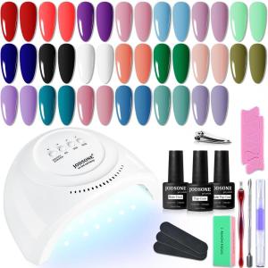imageJODSONE 55 Colors Gel Nail Polish Set with 5 Bottles of Base and Glossy Matte Top Coat for at Home Salon DIY Nail Art20KITSUN1G01B
