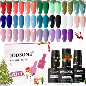 imageJODSONE 55 Colors Gel Nail Polish Set with 5 Bottles of Base and Glossy Matte Top Coat for at Home Salon DIY Nail Art23SET01B
