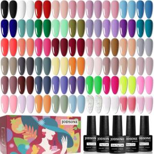 imageJODSONE 55 Colors Gel Nail Polish Set with 5 Bottles of Base and Glossy Matte Top Coat for at Home Salon DIY Nail Art60SET 01