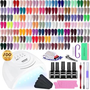 imageJODSONE 55 Colors Gel Nail Polish Set with 5 Bottles of Base and Glossy Matte Top Coat for at Home Salon DIY Nail Art95KIT01