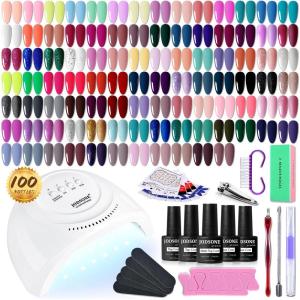 imageJODSONE 55 Colors Gel Nail Polish Set with 5 Bottles of Base and Glossy Matte Top Coat for at Home Salon DIY Nail Art95KIT05