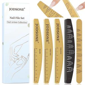 imageJODSONE Nail File and Buffer Set 5PCS Double Side Trimed Nail Files and Buffers Emery Boards for Nails 80240 Nail Shine Polishing Stick Reusable Washable Nails Tools Suit for Home Salon