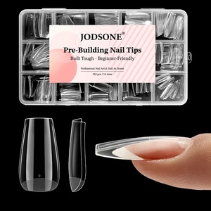 image:imageJODSONE Almond Nail Tips 224Pcs Soft Nail Gel Tips PreShaped Acrylic Fake Nails Full Cover Clear Gelly Press on Flase Nail Tips for Extension Nail Manicure Home DIY 14 SizesCoffin Nail Tips