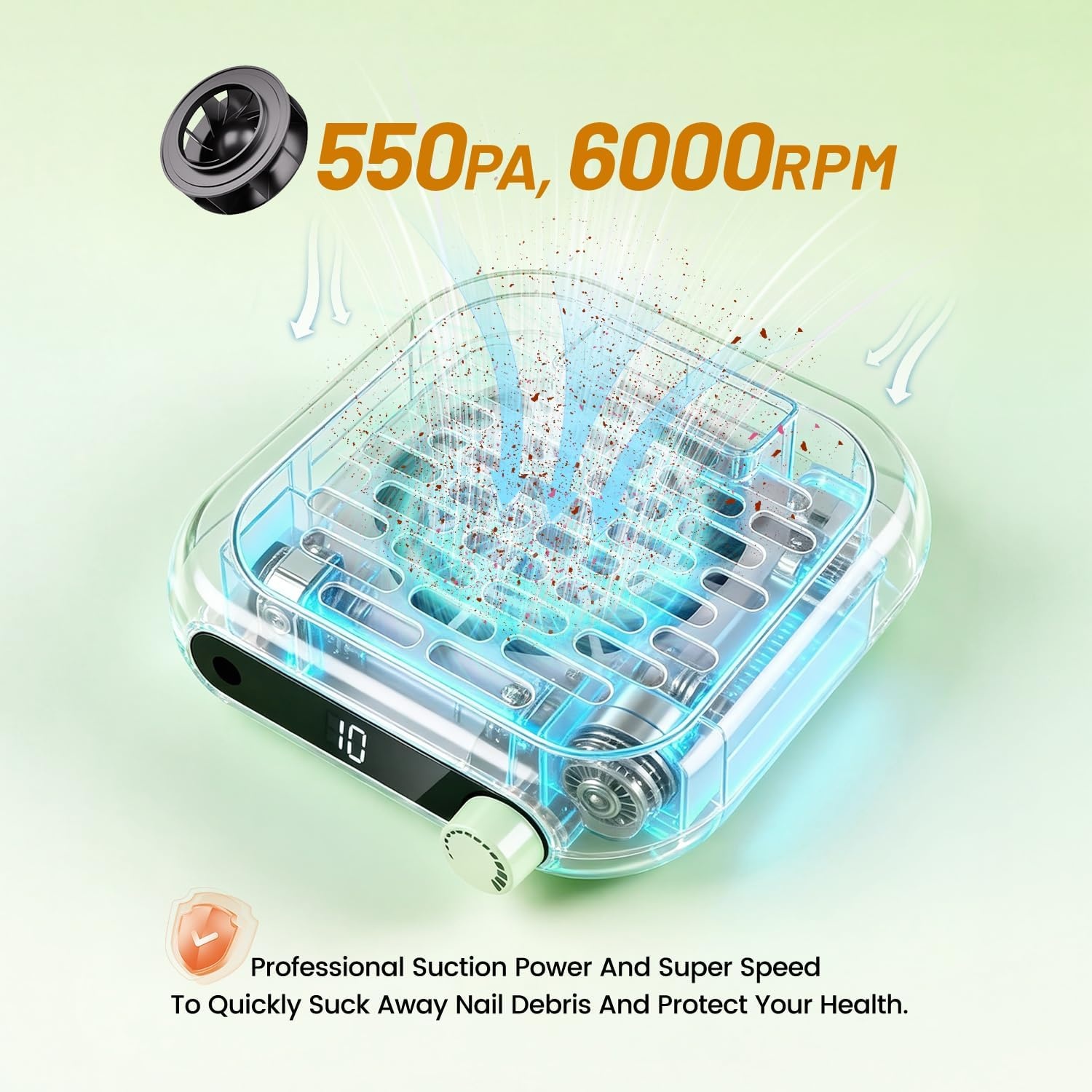image:imageJODSONE 6000RPM Mini Nail Dust Collector PocketSized Powerful Suction Portable Nail Salon with 30 Filters GreenNdc01