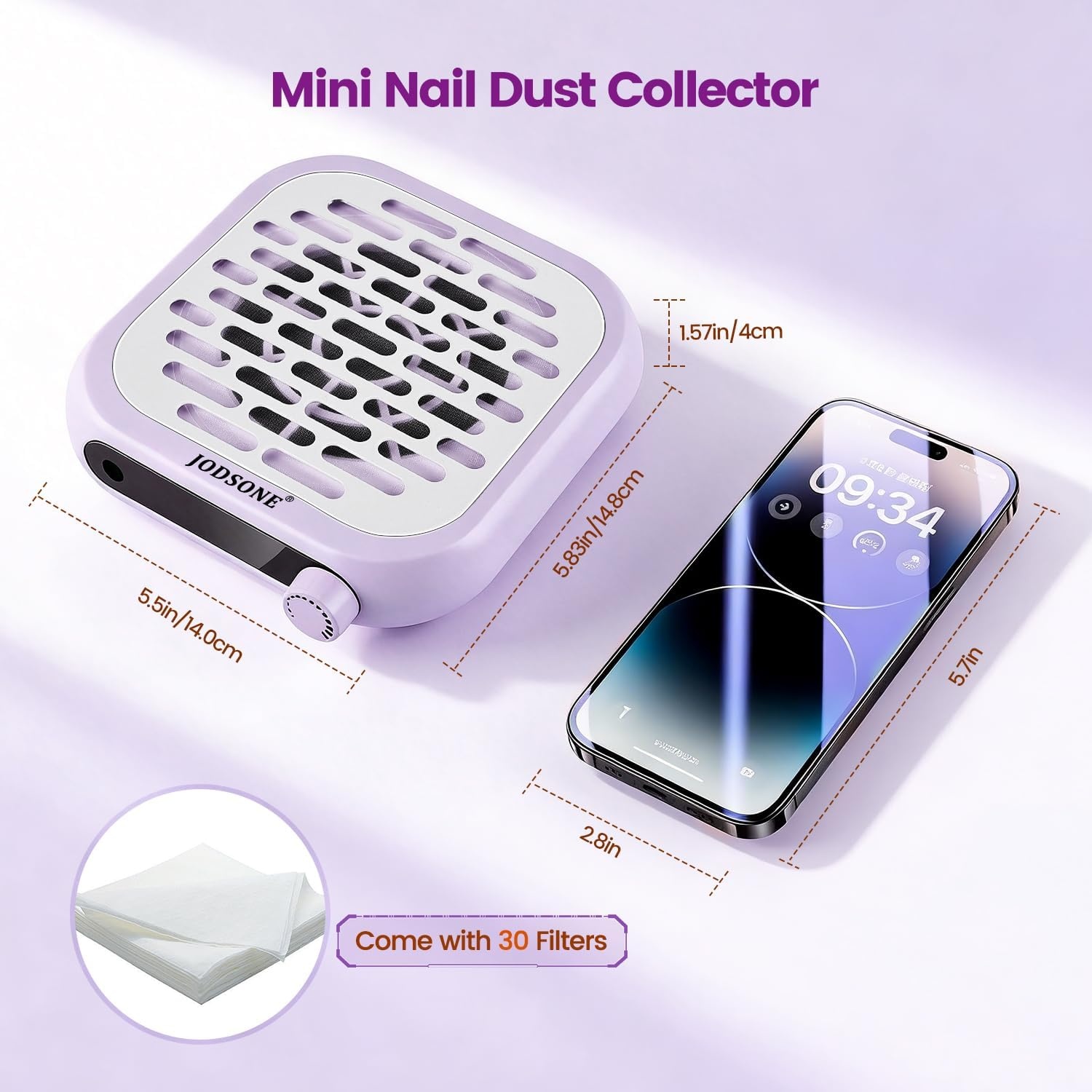image:imageJODSONE 6000RPM Mini Nail Dust Collector PocketSized Powerful Suction Portable Nail Salon with 30 Filters GreenNdc02