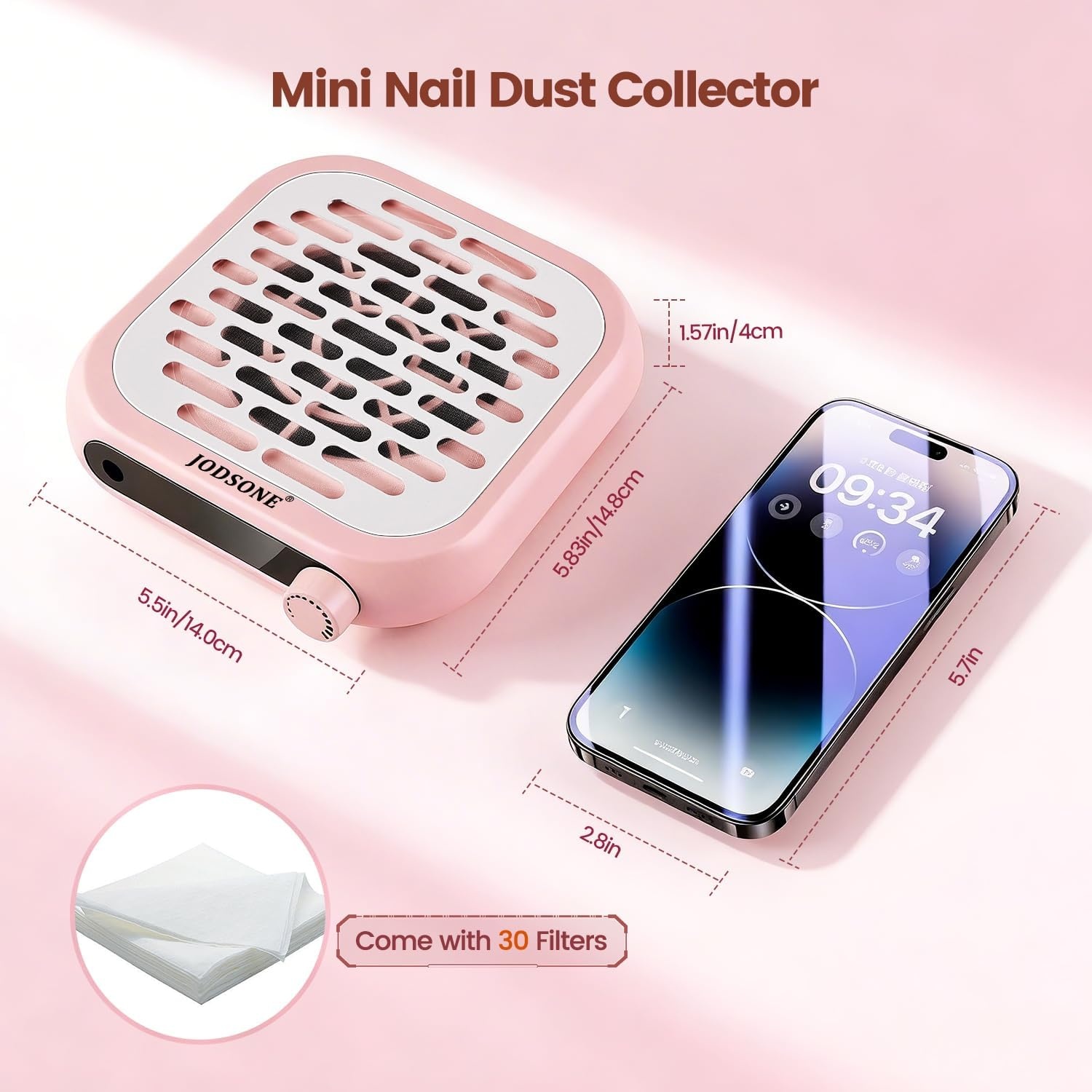 image:imageJODSONE 6000RPM Mini Nail Dust Collector PocketSized Powerful Suction Portable Nail Salon with 30 Filters GreenNdc03