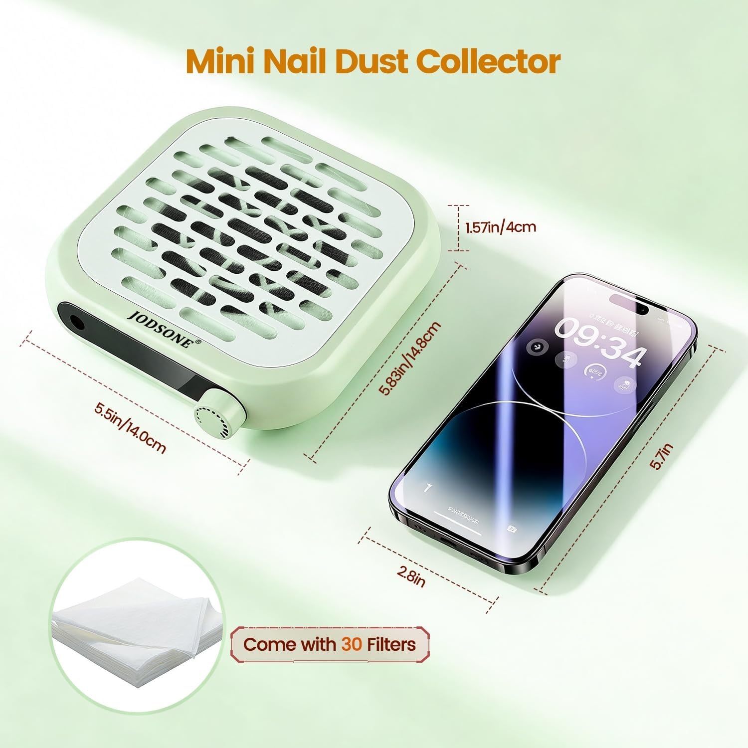 image:imageJODSONE 6000RPM Mini Nail Dust Collector PocketSized Powerful Suction Portable Nail Salon with 30 Filters GreenNdc05