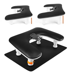 image:imageJODSONE UShaped Black Manicure Arm Rest for Nails Tech with Rotating 360BuiltIn Phone Holder and Adjustable Nail Arm Rest Detachable Manicure Hand Rest for Salon Design Includes Black Nail MatBlackWith Mat